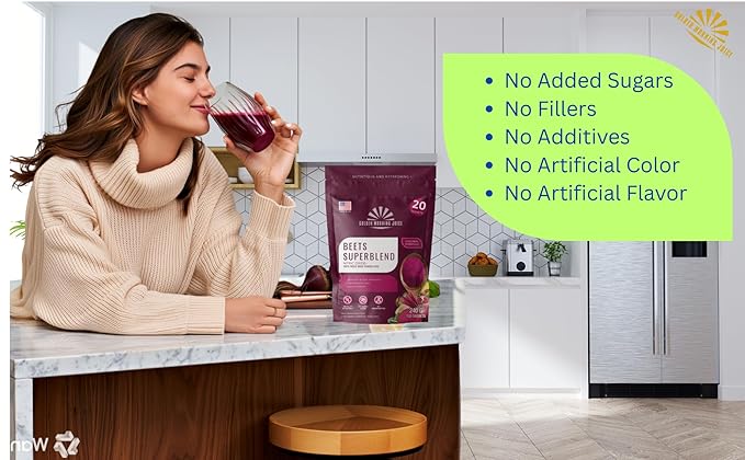 Beets Superfoods Blended Powder Juice: Nitric Oxide Booster &amp Energy Blend | Beetroot Pomegranate Powder to Extend NO &amp Blood Flow | No Added Sugar Freeze-Dried