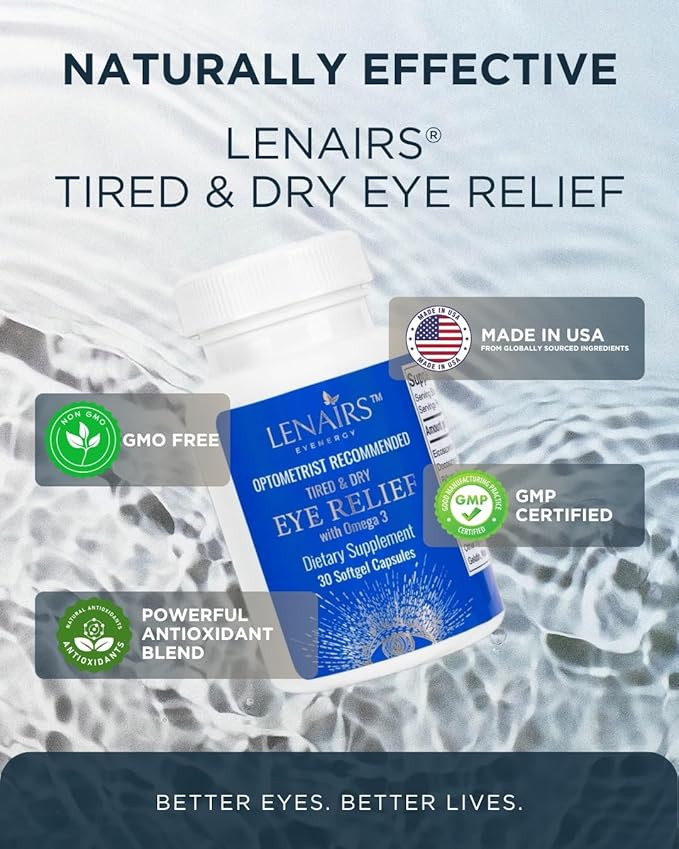 Tired &amp Dry Eye Relief: Digital Screens Eye Strain from with Omega 3 EPA &amp DHA Bilberry Lutein Astaxanthin Essential Nutrients for Eye Health Gluten Free