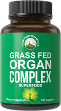 Peak Performance Grass Fed Beef Organ Complex from New Zealand (180 Capsules) Desiccated Organs Superfood Pills. GrassFed Beef Liver Capsules with Heart Kidney Pancreas Spleen. Supplement