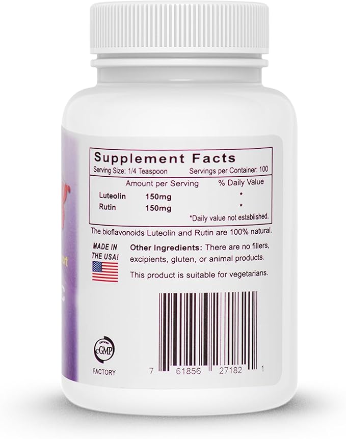 Lutimax Pediatric Powder Brain Supplement with Luteolin &amp Rutin for Kids - Memory Focus Muscle &amp Immune Support Brain Supplements - Nootropic Antioxidants - 200 Servings