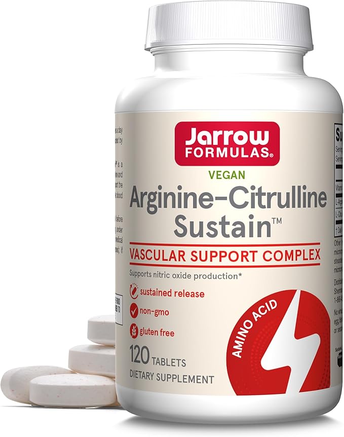Jarrow Formulas Arginine-Citrulline Sustain - Supplement Supports Nitric Oxide Production Blood Flow &amp Cardiovascular Health - Men's Health Formula - Up to 60 Servings