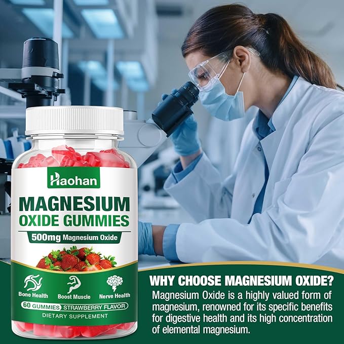 Magnesium Oxide Gummies 500mg - Strawberry Flavor Chewable Supplement for Adults &amp Kids with Nerve &amp Muscle Support - Vegan Non-GMO 120 Count