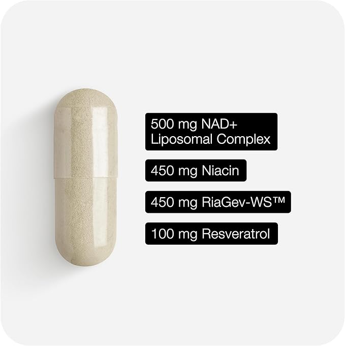Toniiq Liposomal NAD+ and Resveratrol Supplement - 1500mg Ultra High Strength NAD Supplement - Clinically Studied Ingredients with Patented RiaGev-WS™ Resveratrol and Niacin - 60 Capsules