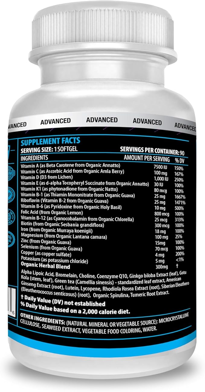 ACTIF Organic Multivitamin for Men Age 30+ with 30 Organic Vitamins and Organic Herbs Non-GMO Made in USA 90 Count
