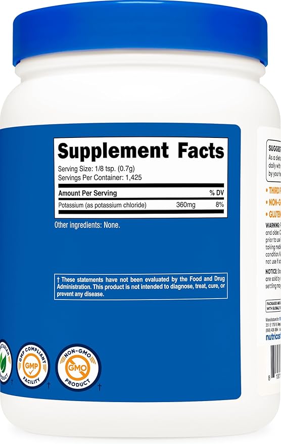 Nutricost Potassium Chloride Powder 1kg - Gluten Free Non-GMO