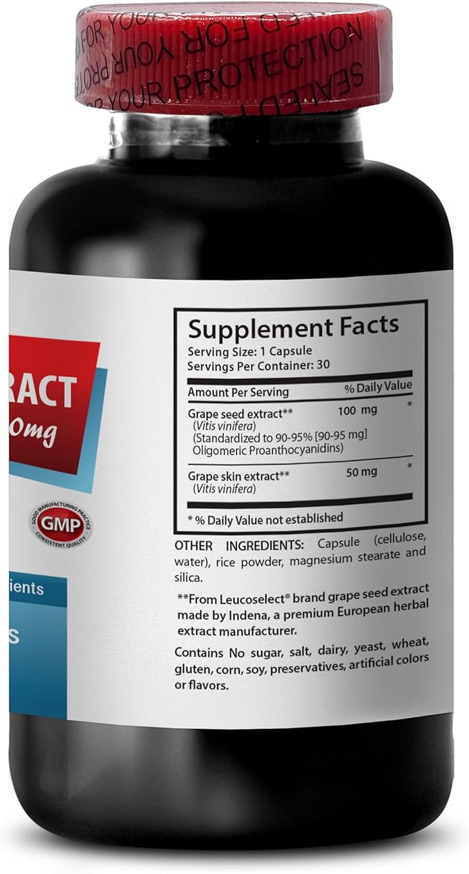 Oligomeric proanthocyanidins - Grape Seed Extract - Grape Seed Extract Capsules - Grape Seed Extract Capsules - Grape Seed Supplement - Grape Seed resveratrol - Prevent high Pressure - 3B 90 Capsules