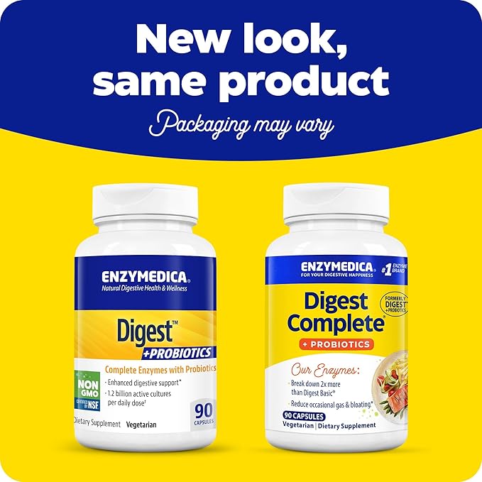 Enzymedica Digest Complete + Probiotics - Digestive Enzyme Supplement for Women &amp Men Enzyme and Probiotic Capsules for Digestion Gut Health Support Helps Gas &amp Bloating Vegetarian - 90 Ca