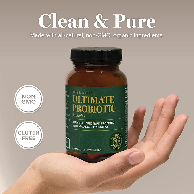 Global Healing Ultimate Probiotic Blend Supplement with Prebiotics and Probiotics for Digestive Health Digestive Tract &amp Immune System Gut Health for Men &amp Women 100 Billion CFU (60 Capsul