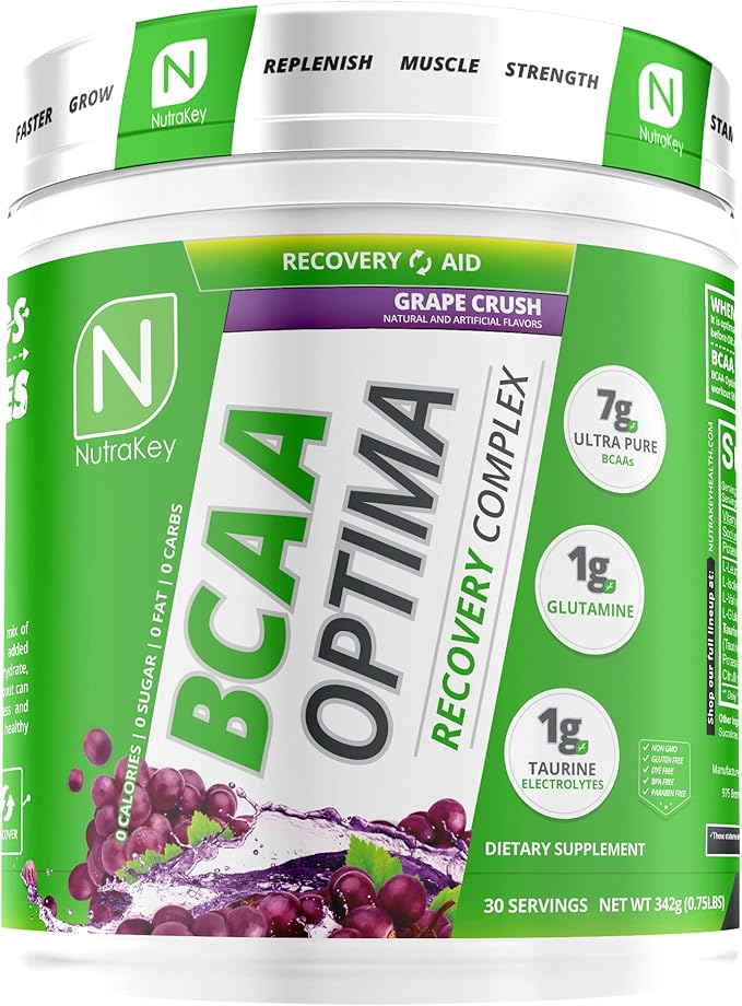 NutraKey BCAA Optima Post Workout Recovery Complex No Sugar No Carb Recovery Aid Grape