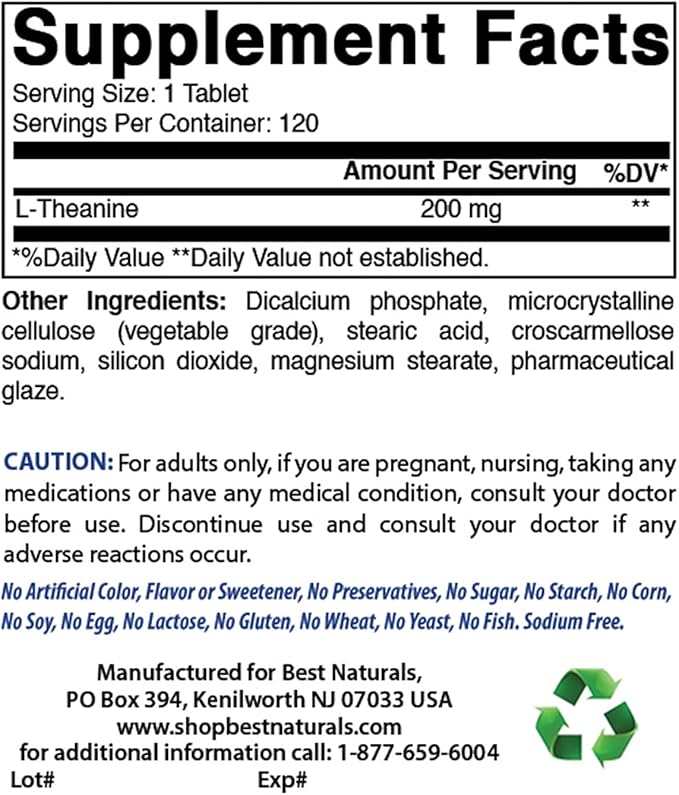 Best Naturals 5-HTP (5-hydroxytryptophan) 100 mg &amp L-Theanine 200mg