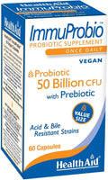 HealthAid ImmuProbio 50 Billion CFU Probiotic – Once Daily Digestive &amp Immune Support – with Prebiotic (FOS) &amp DDS-1 Strain – Acid &amp Bile Resistant – Vegan – 60 Capsules*