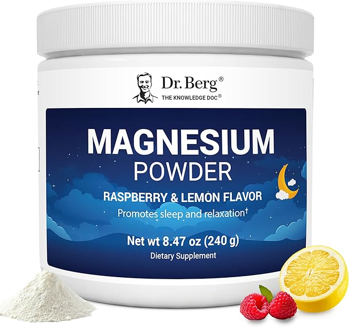 Dr. Berg Magnesium Glycinate Powder for Sleep Relaxation &amp Stress Relief - Now Includes Vitamin D3 &amp Zinc - Delicious Raspberry &amp Lemon Flavor (50 Servings) Magnesium Powder - Magnesium