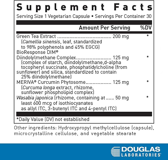 Douglas Laboratories DIM Enhanced - Supports Hormone Balance Cellular Health &amp Detox* - With Antioxidants Green Tea Extract &amp Wasabia - 30 Vegetarian Capsules