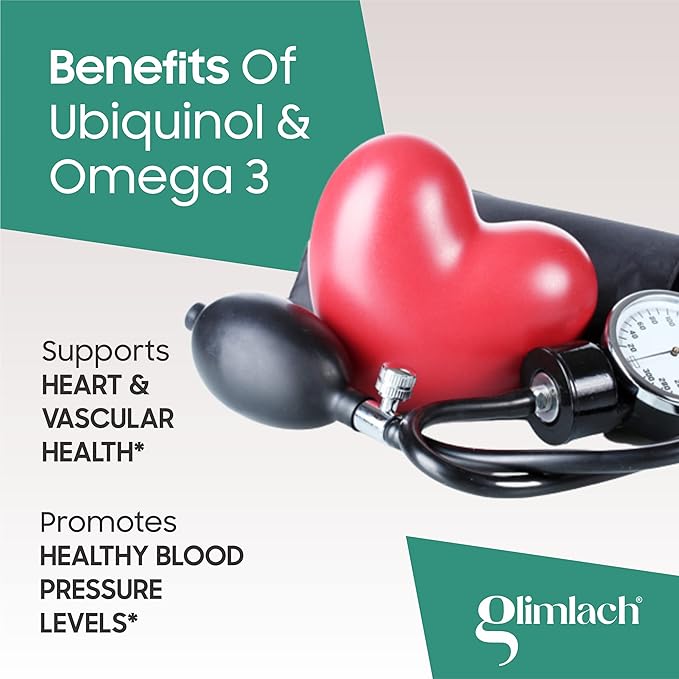 GLIMLACH Omega-3 &amp CoQ10 Softgels 1280 mg Omega-3 100 mg CoQ10 Heart Health Cellular Energy Antioxidant Support (Pack of 3 50 Softgel Each Jar)