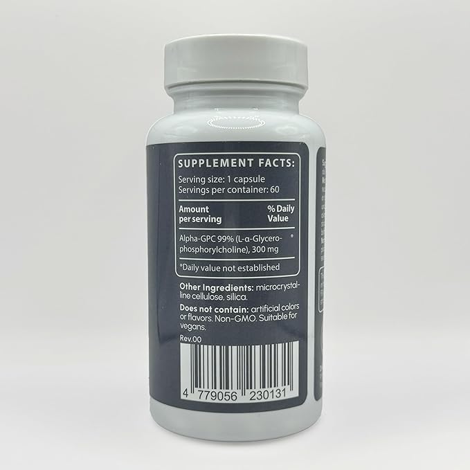 Alpha GPC 300mg - High Purity Choline Supplement for Focus Memory &amp Cognitive Performance - Bioavailable Acetylcholine Brain Booster - 60 Veggie Capsules