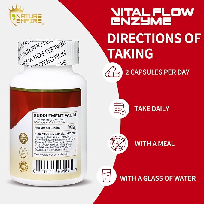 Nattokinase Vascular Health Support 12 in1 Multi Enzyme Complex Supplement for Adults with BromelainQuercetinGinsenosidesOmega-3for Blood Flow &amp Endothelial Function 60 Vegan Capsules