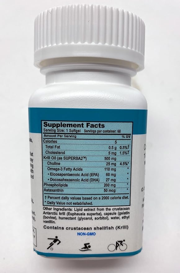 MDR Antarctic Krill Oil 500mg – Phospholipid Omega-3 with Astaxanthin – Supports Heart Brain &amp Joint Health – 60 Softgels