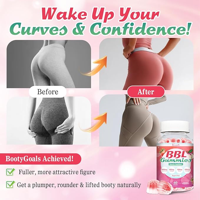 BBL Booty Gummies for Women – Sculpt Lift &amp Firm Glutes – Creatine Monohydrate Vitamins &amp Herbal BBL Blend - Boost Curves Energy &amp Workout Recovery – Vegan Non-GMO 120 Cts