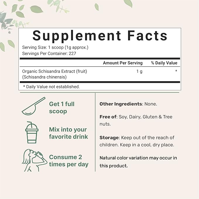 Organic Schisandra Extract Powder 8 Ounce Traditional Adaptogen and Filler Free Pure Schisandra Supplement Supports Liver Detox and Cognitive Health No GMOs