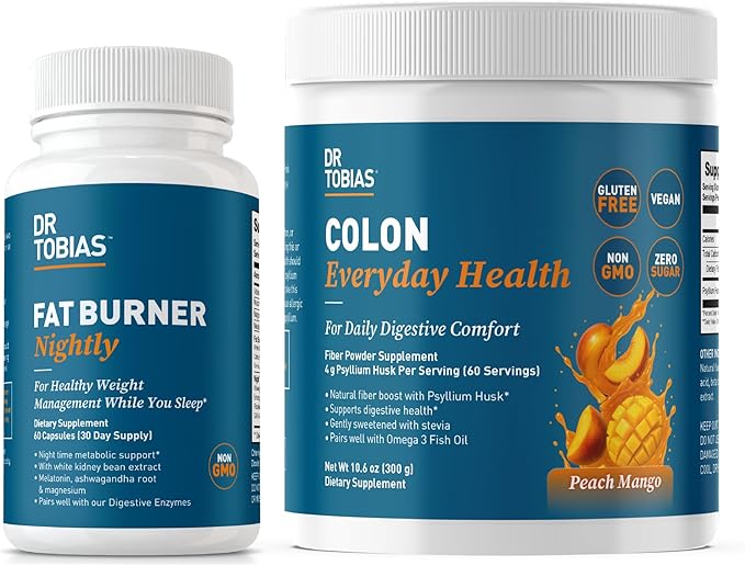 Dr. Tobias Fat Burner Nightly &amp Colon Everyday Health Peach Mango – Nighttime Metabolism Support &amp Daily Psyllium Fiber Drink for Digestive Health
