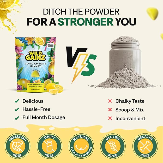 Creatine Monohydrate Gummies Bundle – Strawberry &amp Lemon | 5000mg Sugar-Free Vegan Non-GMO Gluten-Free | Supports Muscle Growth Strength &amp Focus | Made in USA – 270 Total Chews