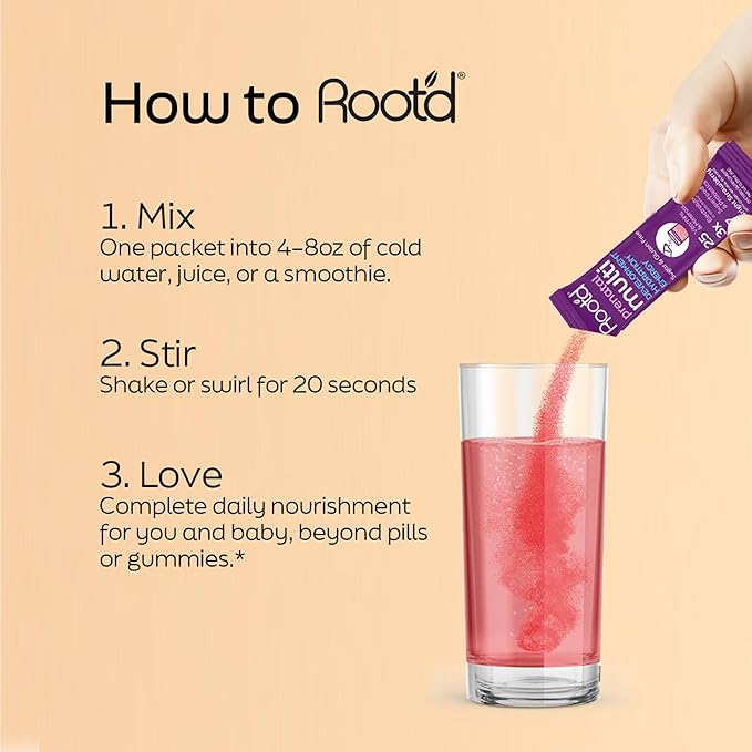 Root'd Prenatal Multivitamin Powder with 3X Electrolytes - 25 Vitamins &amp Minerals Folate Iron Vitamin D3 7 Superfoods &amp Probiotics Sugar-Free Vitamins &amp Hydration | 24 Vitamin Drink M