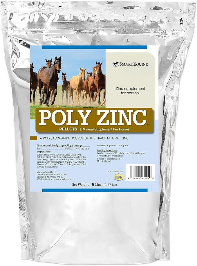Poly Zinc Pellets | Pelleted Zinc Supplement for Horses | Hoof Care Vitamins and Minerals Pellets | Supports Bone and Hoof Wellness | Equine Skin Coat Supplement | 5 lb