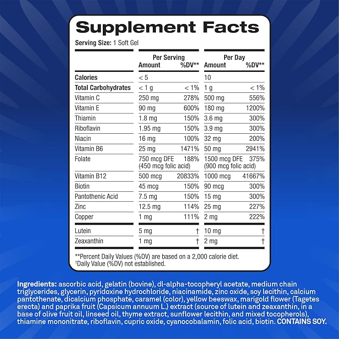 PreserVision AREDS3 Eye Vitamins #1 Eye Doctor Recommended Brand AREDS 2 Formula with 8 B-Vitamin Complex Promotes Healthy Cellular Eye Function* 3-in-1 Macular Supplement 120 Softgels