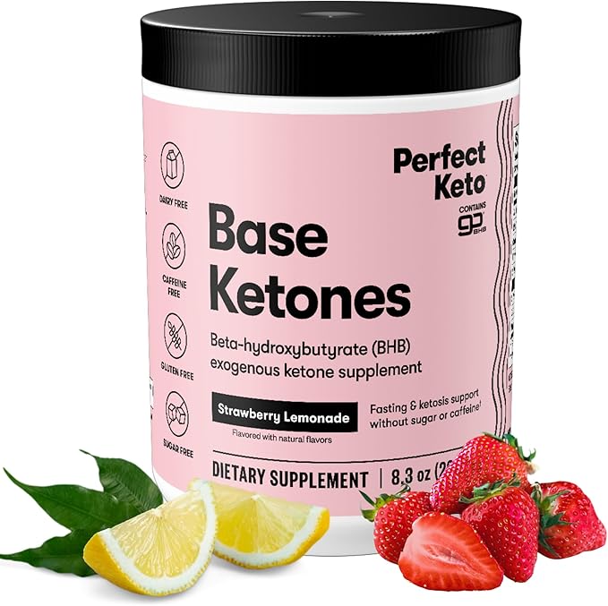 Perfect Keto Exogenous Ketones Powder goBHB Salts Supplement for Ketosis &amp Fasting Electrolytes for Hydration Caffeine Free Energy Keto Diet Focus &amp Workout Support Strawberry Lemonade