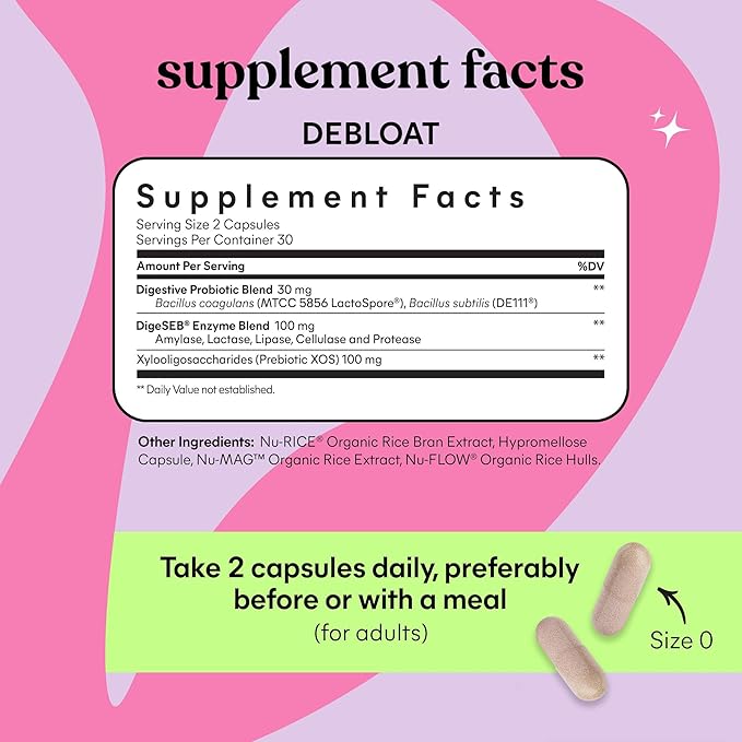 Lemme Debloat and Smooth Bundle - Prebiotic Probiotic &amp Digestive Enzyme Capsules for Bloating &amp Gas Relief Reduce Cellulite Plump Skin Smooth Cellulite