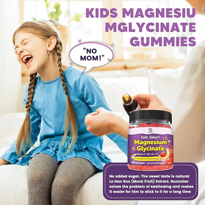 Magnesium Glycinate Gummies for Kids &amp Adults - 400/200mg Magnesium Supplement with L-Theanine Chamomile D3 &amp K2 Kids Sleep Gummies Melatonin Free for Zzz &amp Relax Cognition - Sugar Fr