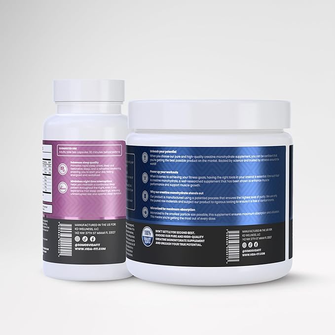 Good Night Natural Sleep Aid (60 Capsules) &amp Micronized Creatine Monohydrate Powder (150g) Bundle – Natural Sleep Support with Melatonin Ashwagandha &amp L-Theanine Plus Pure Vegan Creatine for