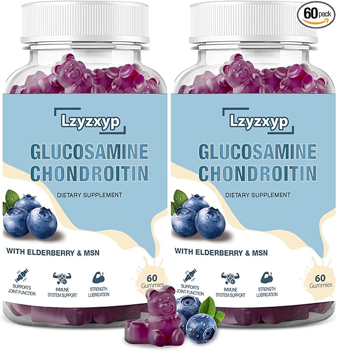 2Packs 3000mg Glucosamine Chondroitin Gummies with MSM &amp Elderberry - Extra Strength Antioxidant Immune Support Supplement Joint Health Flexibility for Adults Men &amp Women 120Cts (2)