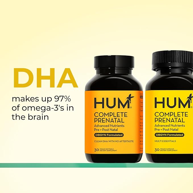 HUM Complete Prenatal Multivitamin for Women with Folate DHA and Choline 23 Nutrients for Daily Support Gluten Free Non GMO Supplement for Pre During and Post Pregnancy 30 Vegan Capsules