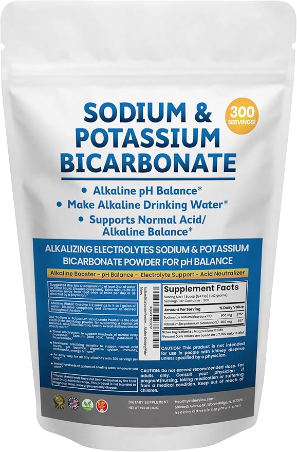 Sodium Bicarbonate Powder &amp Potassium Bicarbonate Powder pH Balance Supplement. Make Gallons of Alkaline Water Drops for Acid/Alkaline pH Balance Stomach Immune Performance. Alkaline Drinking Wat