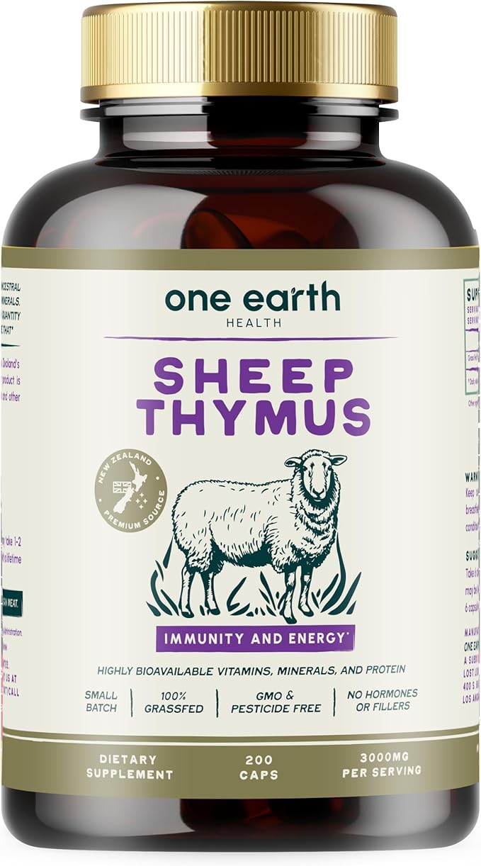 One Earth Health Grass Fed Thymus - New Zealand Sourced Thymus. 3000mg per Serving 200 Count