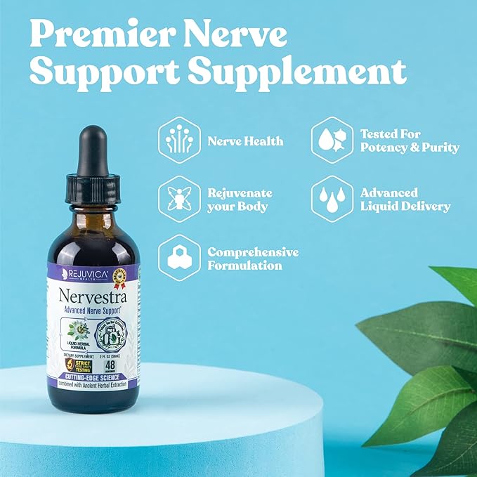 Nervestra Nerve Health Support Supplement - Fast-Absorbing Herbal Liquid Formula - Turmeric White Willow Bark B-Vitamins Alpha Lipoic Acid Acetyl-L-Carnitine and More