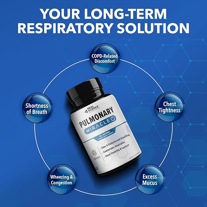 Pulmonary Miracle COPD Relief and Lung Detox Capsules to Clear Lungs &amp Aid Breathing - Lung Support Supplement with Vinitrox &amp GABA for Long-Term Cough &amp Respiratory Relief 60 Caps