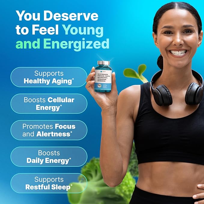Liposomal Nicotinamide Riboside NR Supplement Resveratrol NAD : Nicotinamide 500mg w/Fisetin Resveratrol Powder Spermidine Berberine NAD Resveratrol Supplement 500 mg - 60 caps 1 Pack