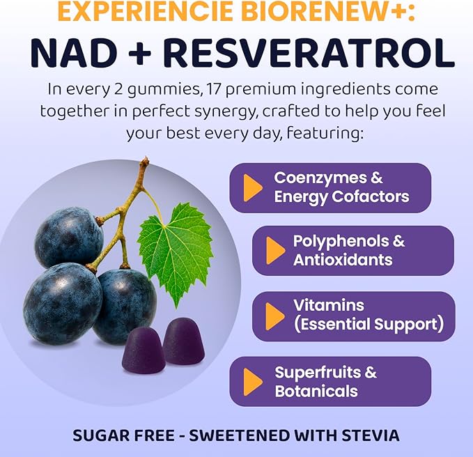 NAD+ Complex Gummies (90 Ct 45 Servings) Resveratrol 500mg of TMG Quercetin Curcumin Berberine &amp Antioxidants | Advanced Plant-Based Formula for Daily Cellular Balance &amp Longevity Nutrit