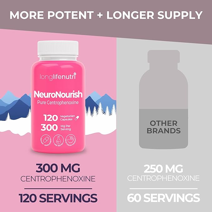 NeuroNourish (Centrophenoxine) 300mg - 120 Vegetarian Capsules 4-Month Supply Natural Nootropic for Strengthening Memory Focus &amp Cognitive Function GMP Certified Made in USA