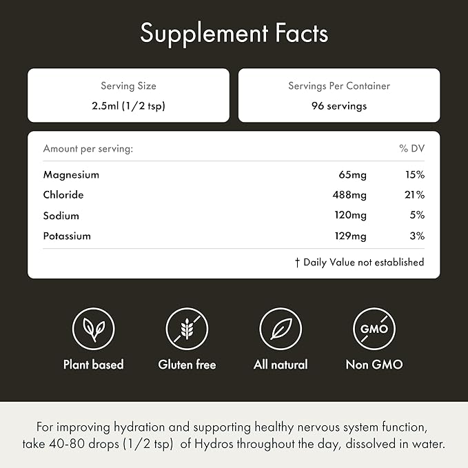 Synchro - Hydros Trace Mineral Drops with Electrolytes Mineral-Rich Water Drop for Electrolyte Water Hydrating Electrolyte Drops for Nervous System Support Mineral Drops for Drinking Water 8 fl oz