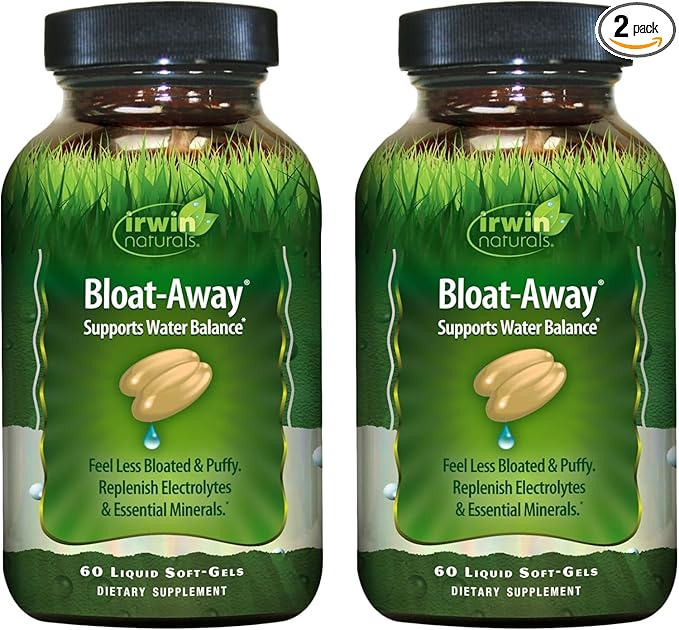 Irwin Naturals Bloat-Away - Water Balance Support - Replenish Electrolytes &amp Essential Minerals - 60 Liquid Soft-Gels - 2 Pack