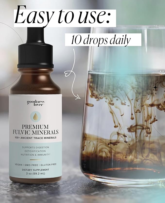 Goodness Lover Fulvic Minerals 100 Trace Minerals Vitamins Amino acids polyphenols antioxidants and Electrolytes 120 Servings