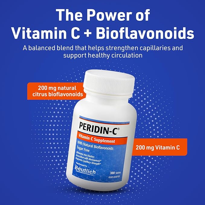 Peridin-C Vitamin C Supplement with Citrus Bioflavonoids – Daily Antioxidant Support – Gentle Sugar-Free Gluten-Free Formula – Easy-to-Swallow Tablets – 100 Count