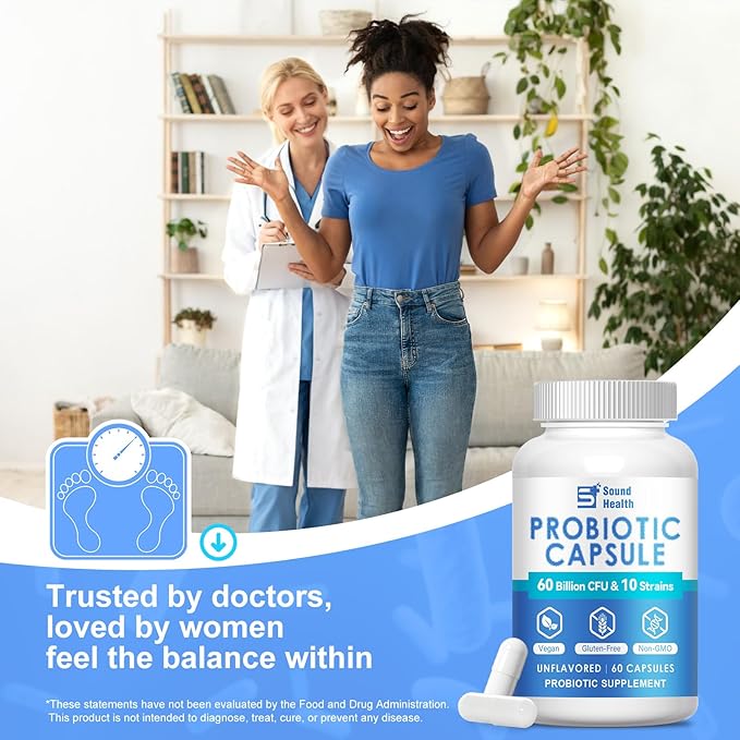 Probiotics with Prebiotics for Women &amp Men Digestive &amp Gut Health Vegan Capsules Non-GMO Gluten &amp Dairy Free