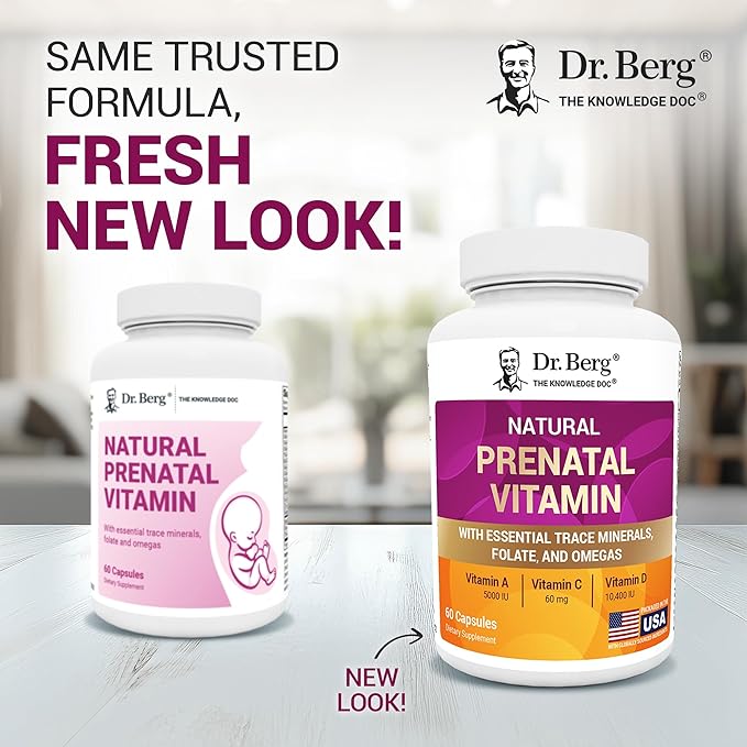 Dr. Berg Natural Prenatal Vitamins for Women (Pregnant &amp Nursing) - Prenatal Vitamins with Folate Vitamins Minerals Omegas &amp11 Powerful Superfoods - Womens Prenatal Multivitamin - 60 Capsu
