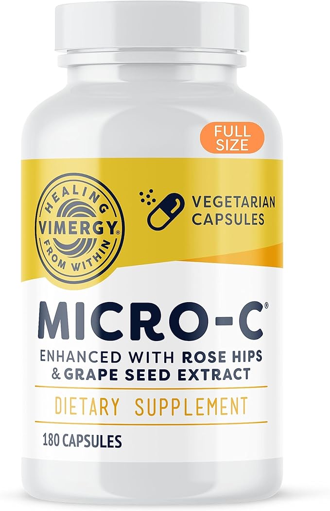 Vimergy Micro-C® Vitamin C Capsules – 500mg per Capsule Supports Immune Health* Promotes Collagen Production Supports Healthy Bones* Kosher Vegan &amp Gluten-Free Regular Size 180 Capsules