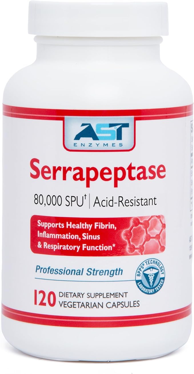 AST Enzymes Serrapeptase 80000 SPU – 120 Vegetarian Capsules - Premium Natural Systemic Enzymes – Acid-Resistant Serrapeptase