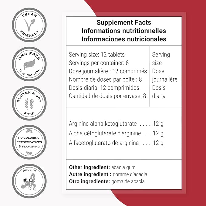 Supersmart - Arginine Alpha Ketoglutarate (AAKG) 12 g Per Serving - Amino Acid Boost Immune System - Support Healthy Cardiovascular System &amp Muscle Mass | Non-GMO &amp Gluten Free - 100 Tablets